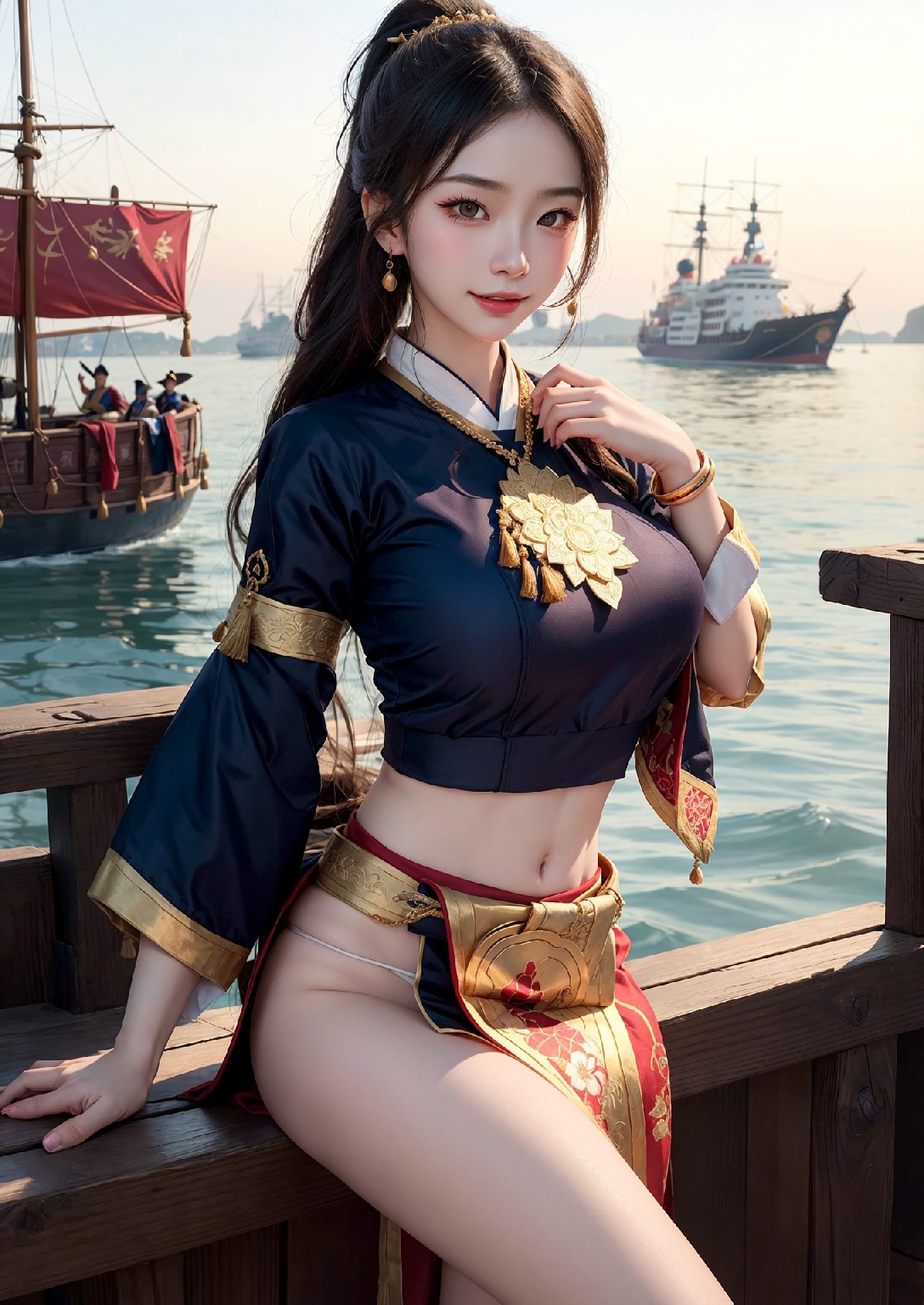Oriental girl sailing to the West
