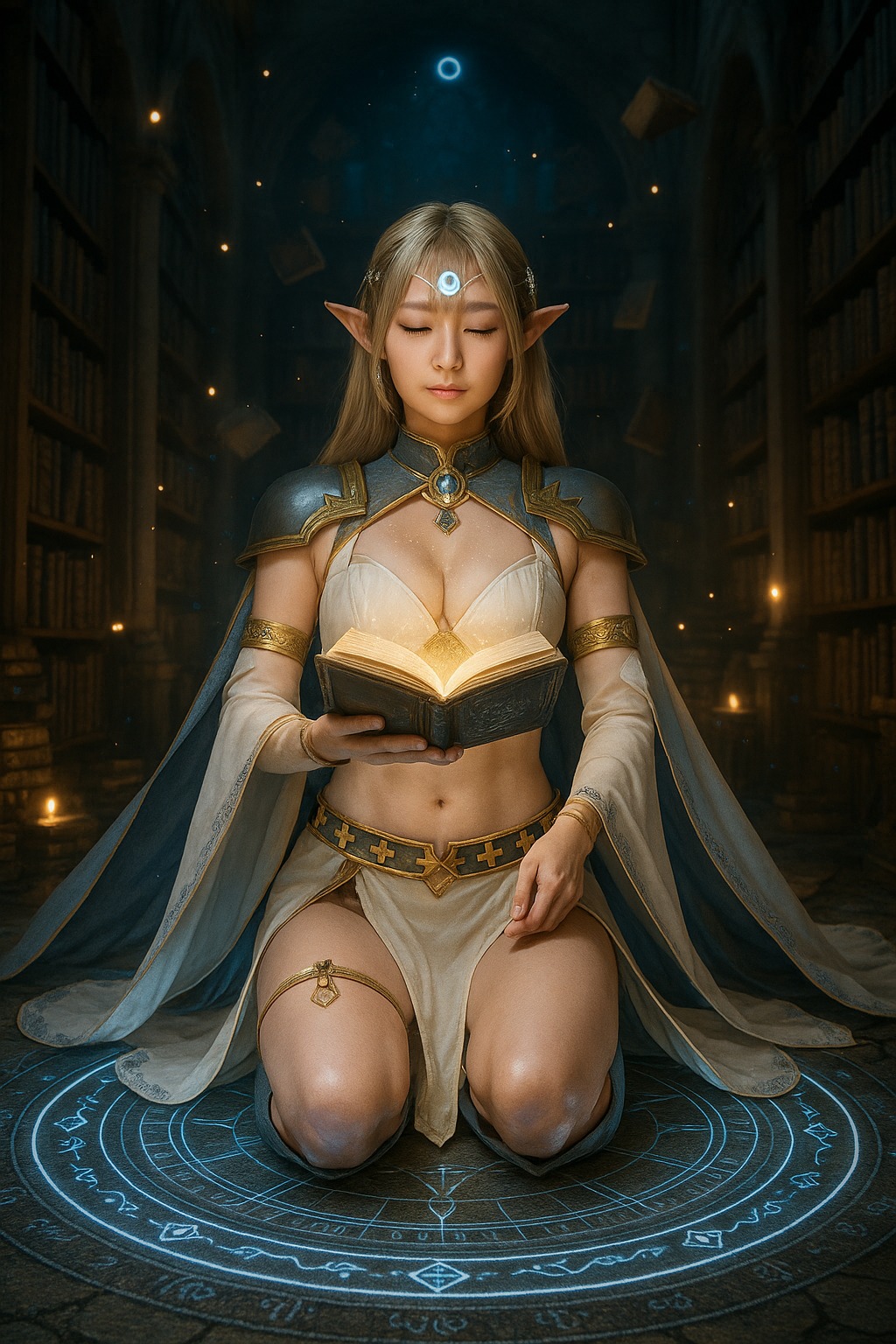 Sacred Silver Feathers - Elven Warrior Woman Portrait