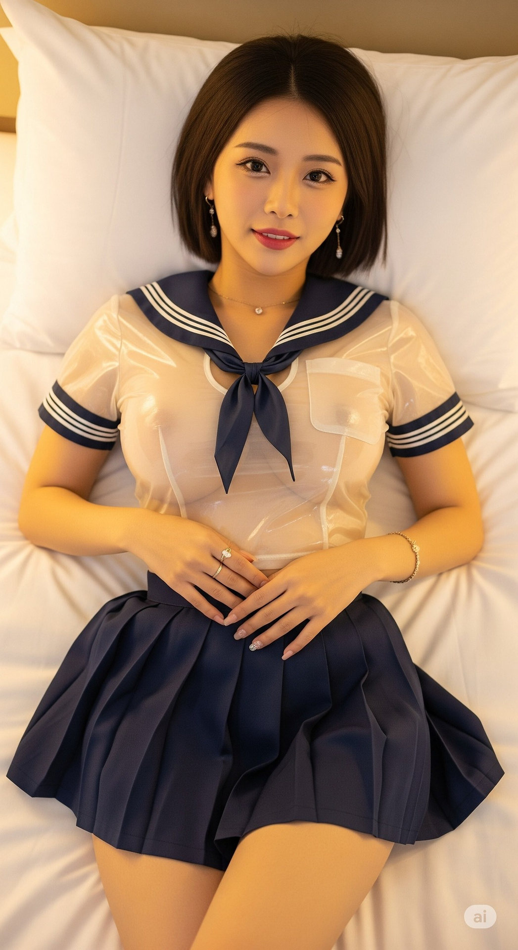 Girl in sailor suit looks attractive