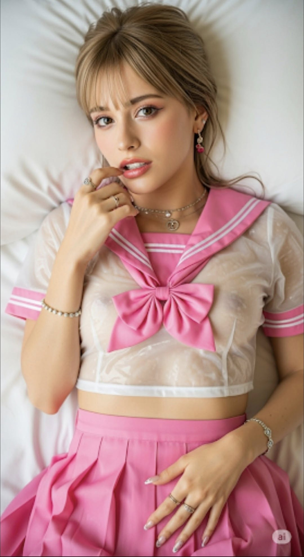 Girl in sailor suit looks attractive