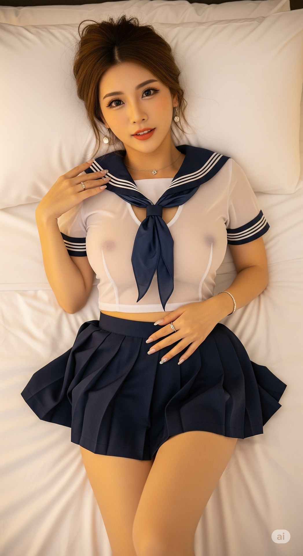 Girl in sailor suit looks attractive