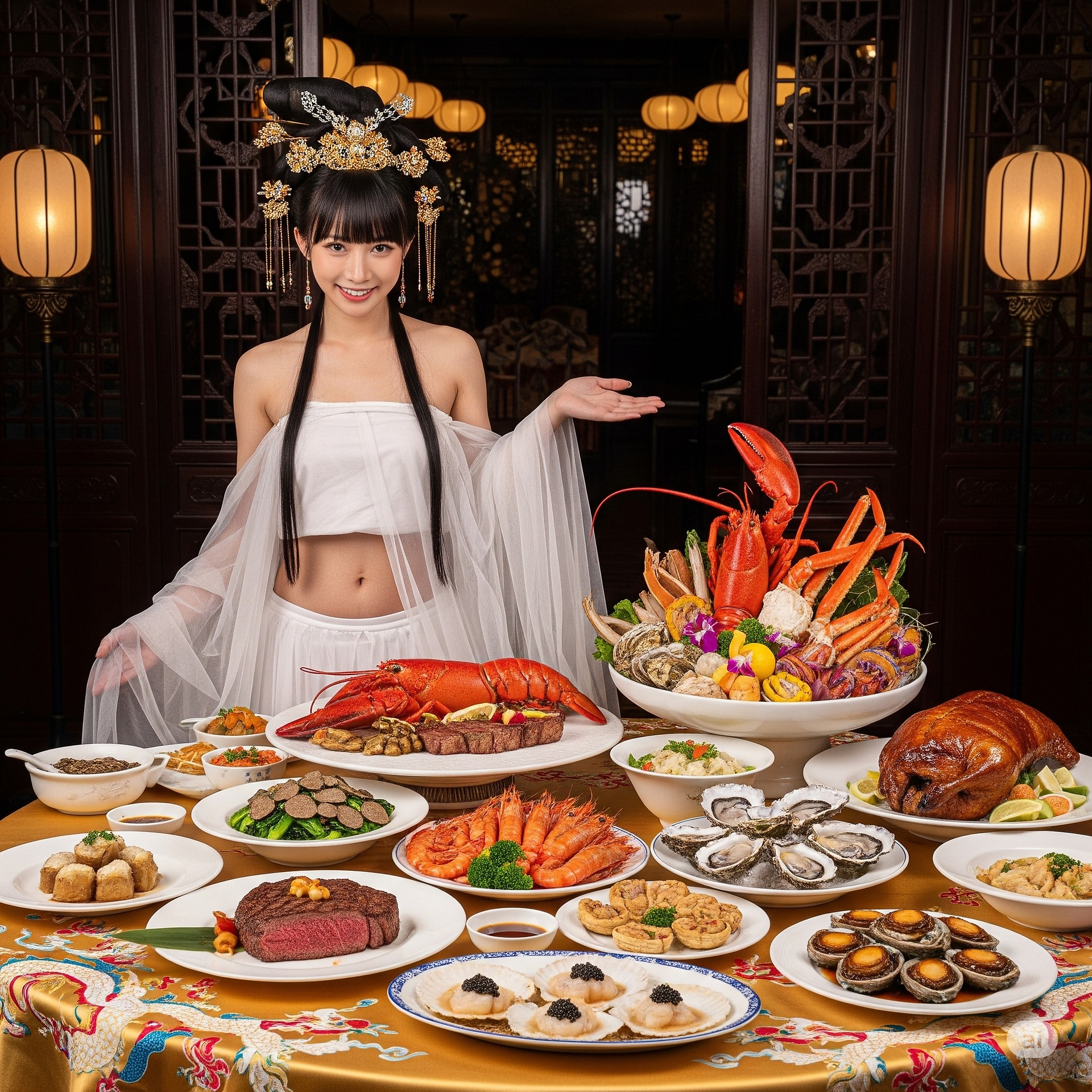 A special restaurant. A special waitress introduces the dishes in person