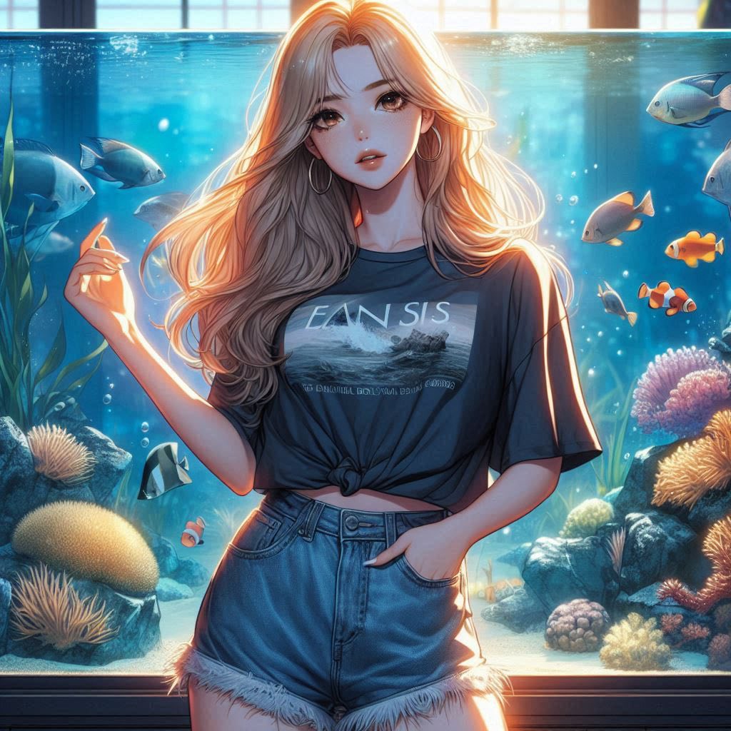 水族館前的少女