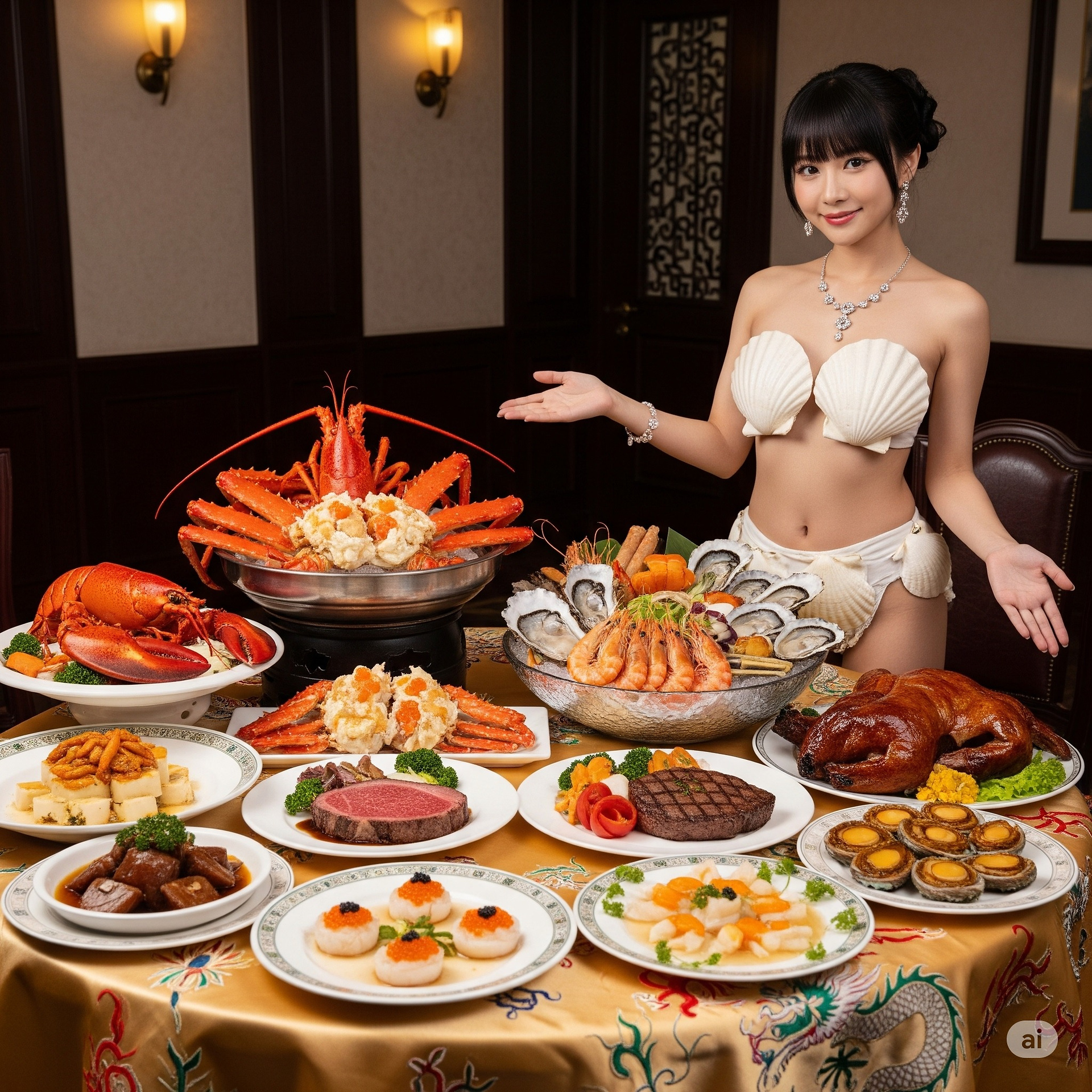 A special restaurant. A special waitress introduces the dishes in person