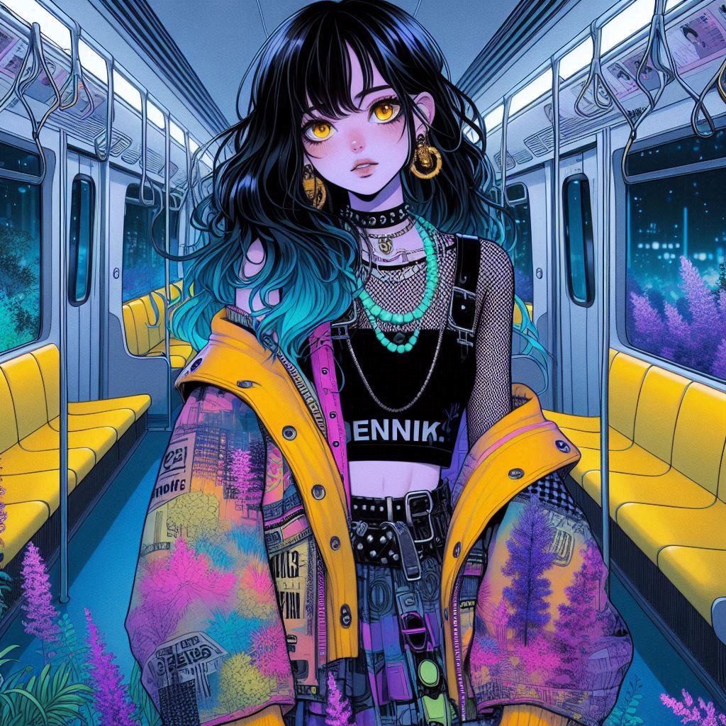 站在長滿花草的車廂