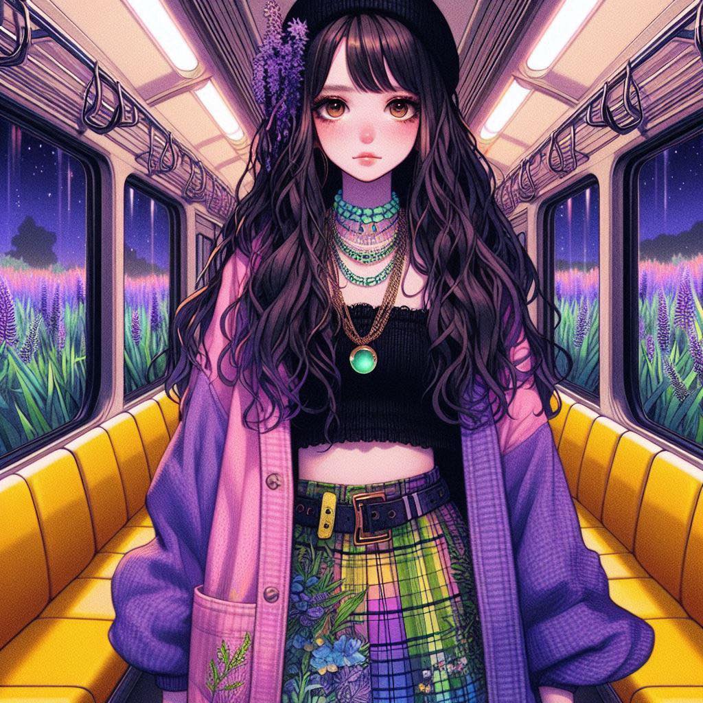 站在長滿花草的車廂