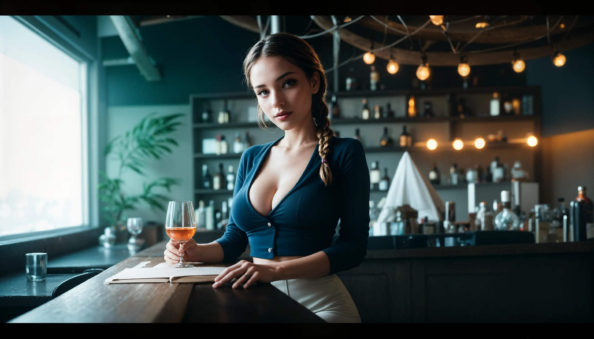 Alone at the bar with the lonely girl.