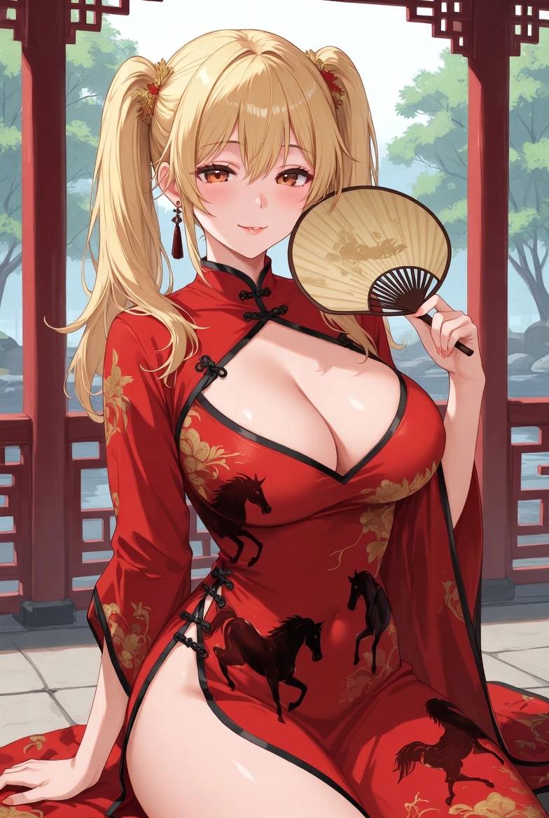 Sister Fire Red Cheongsam Celebrating the Year of the Horse