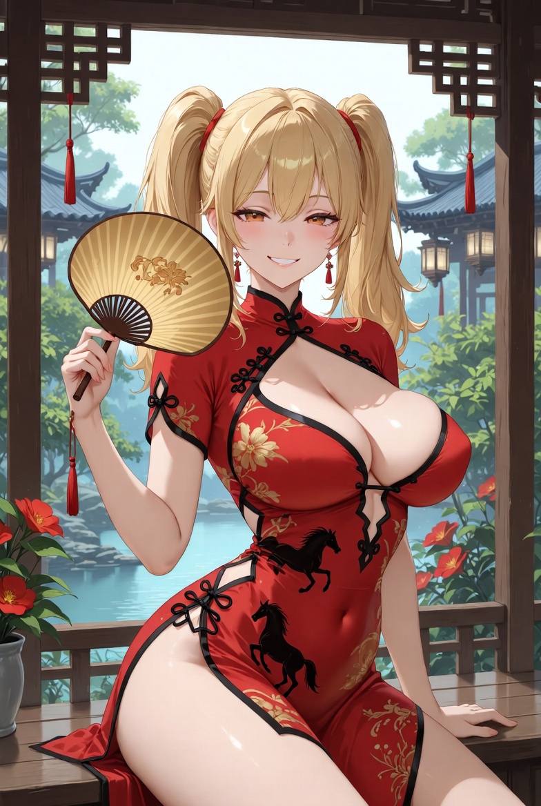Sister Fire Red Cheongsam Celebrating the Year of the Horse