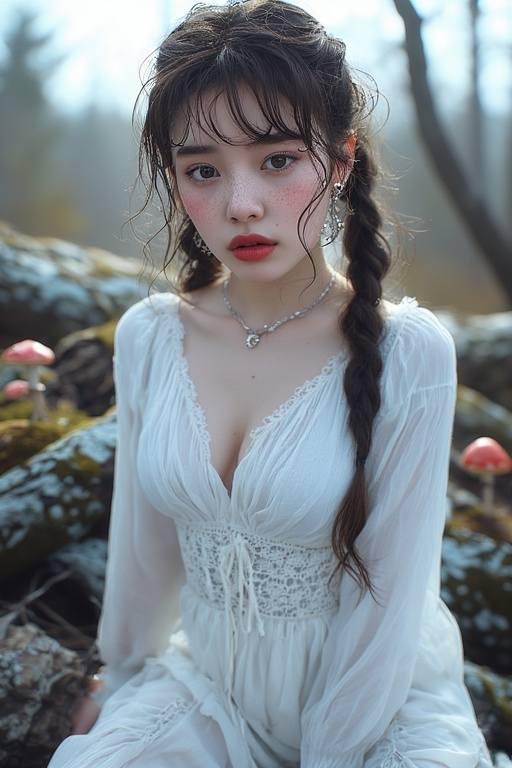 Girl wandering in the woods