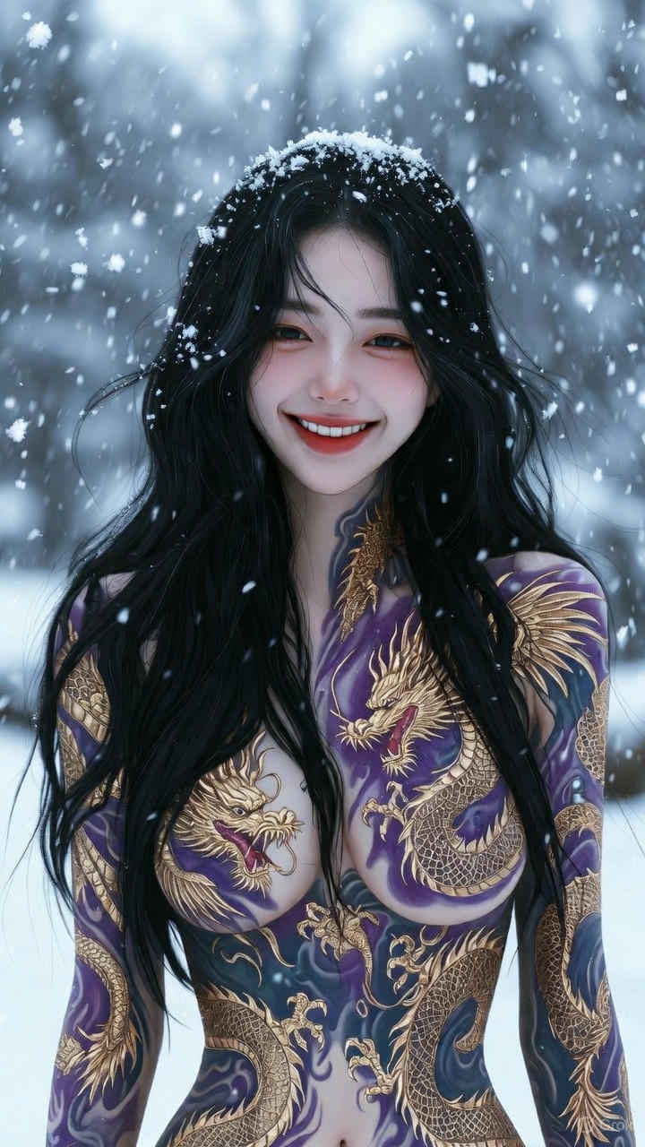 purple gold dragon phoenix tattoo