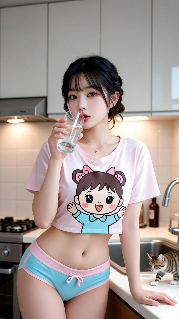 Cartoon Exposed Navel T-Shirt