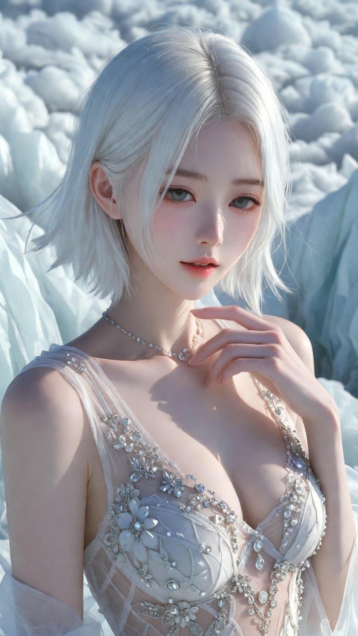 Semi-transparent white tulle dress