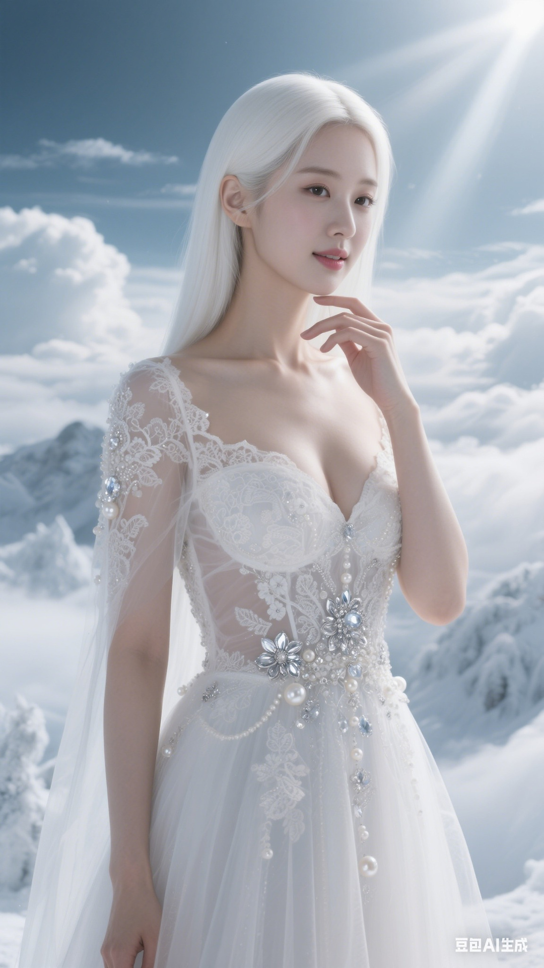 Semi-transparent white tulle dress
