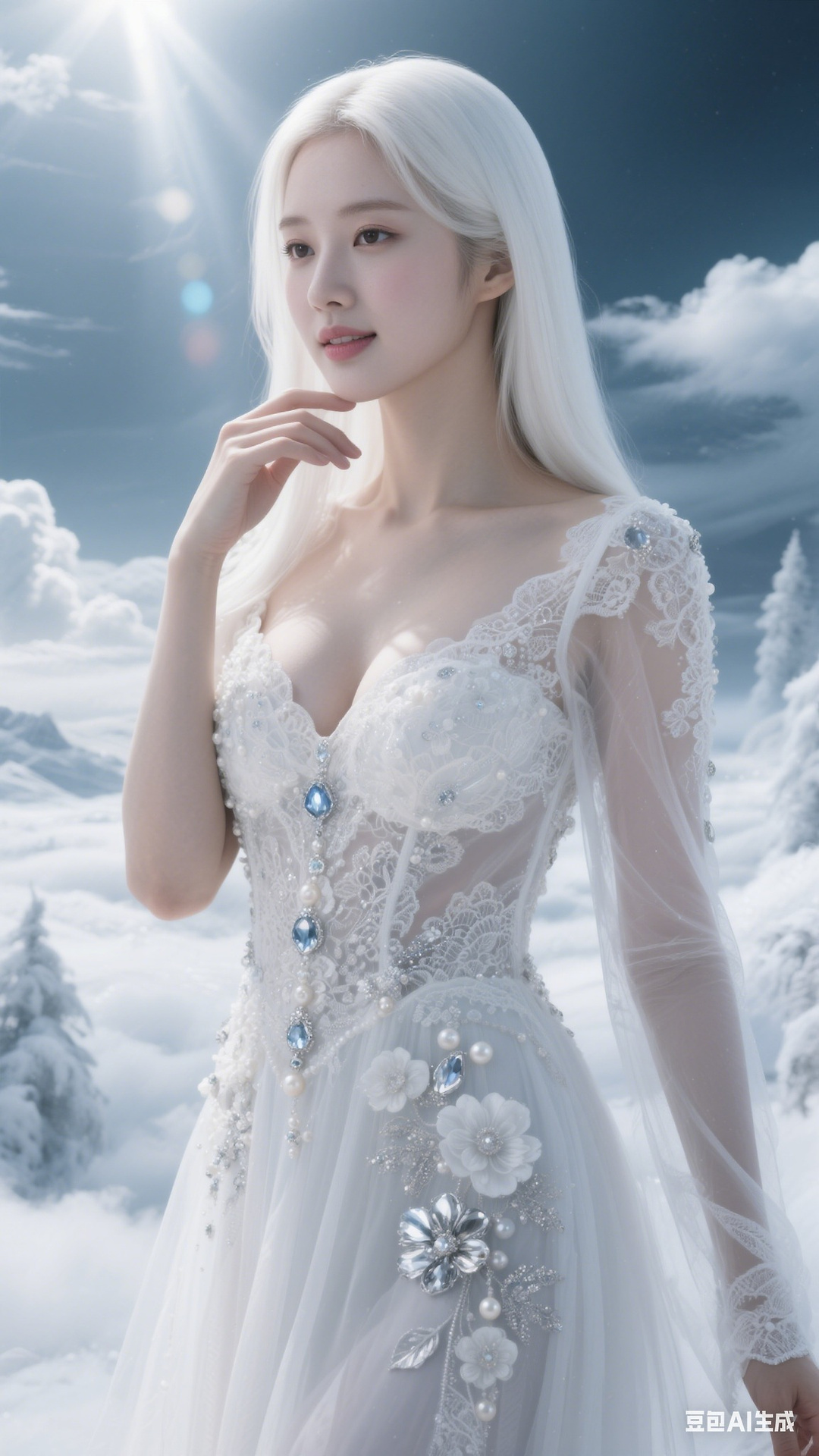 Semi-transparent white tulle dress