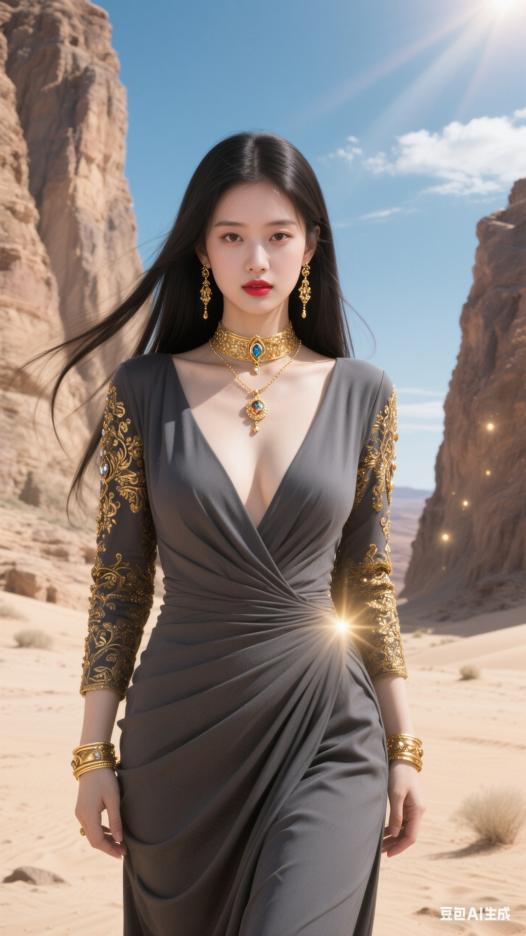 Dark Grey Low Chest Wrap Long Dress