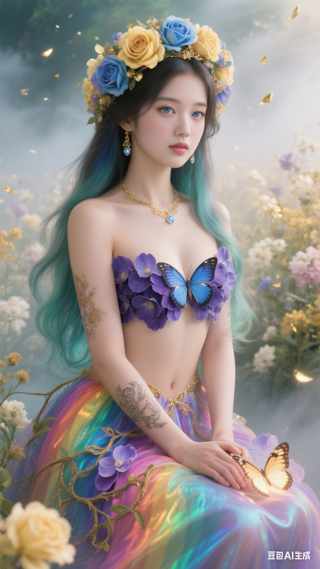 Petals and butterfly wings hand-knitted gown