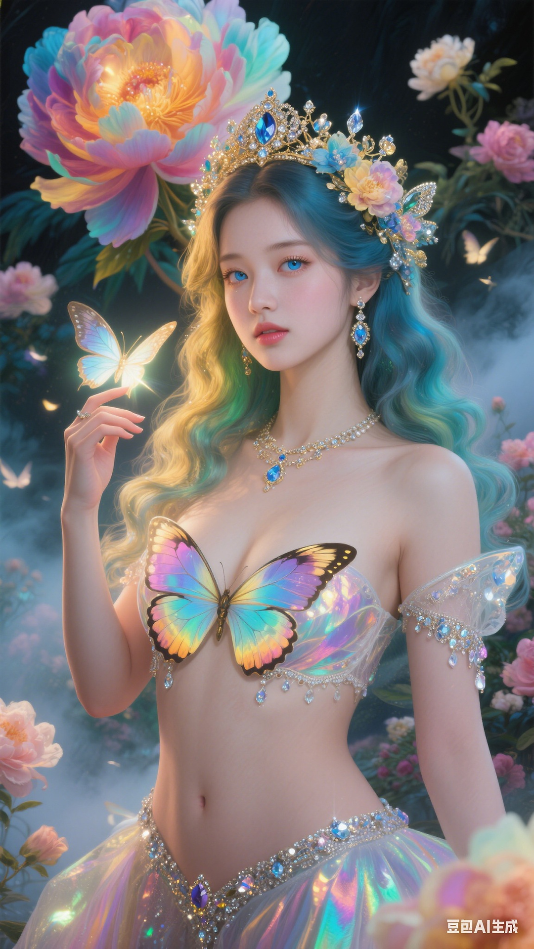 Petals and butterfly wings hand-knitted gown