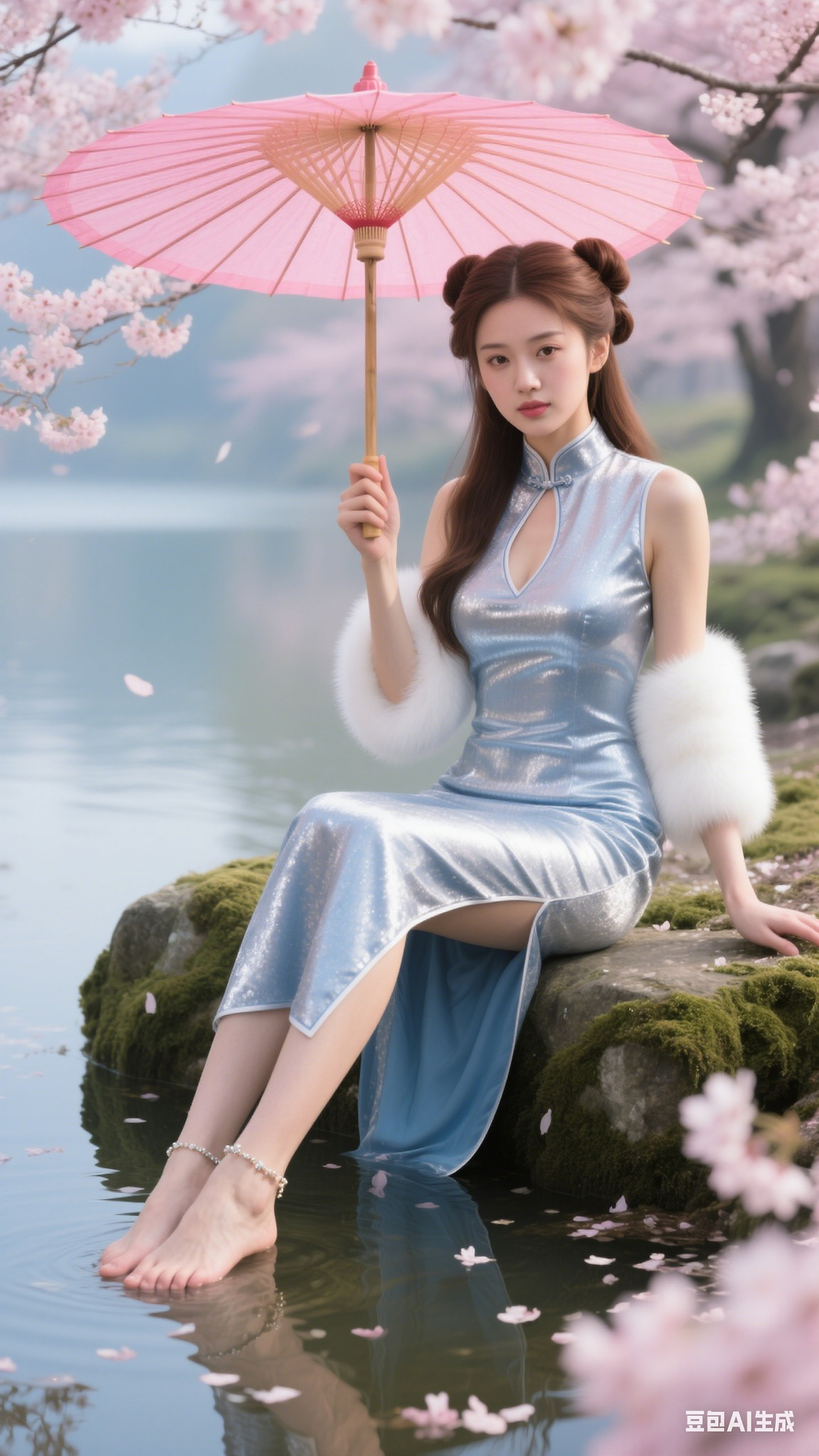 Sparkling silver-blue cheongsam