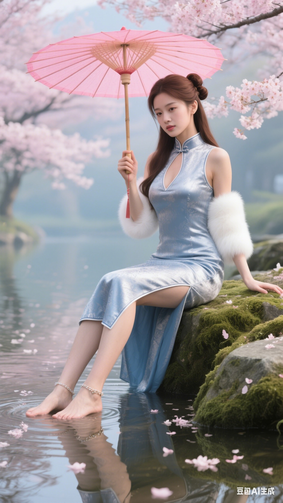 Sparkling silver-blue cheongsam