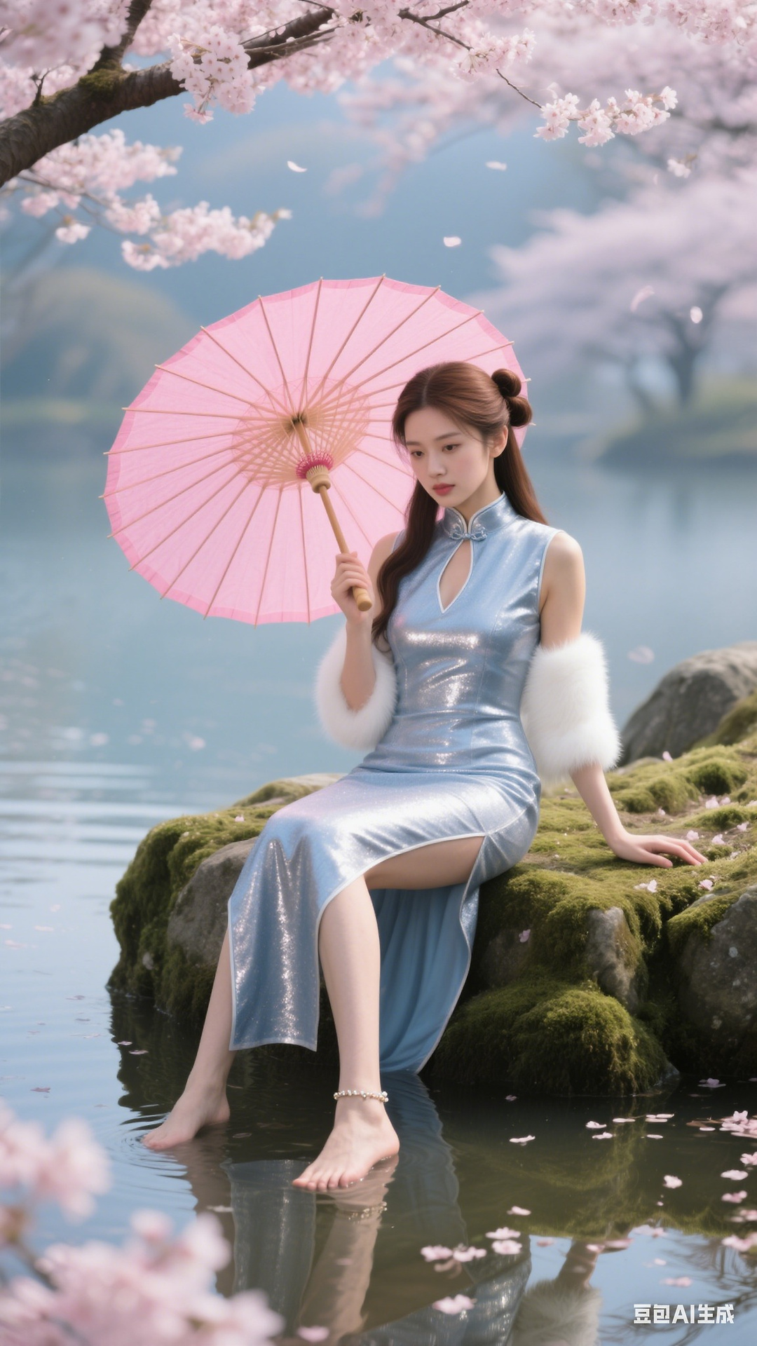 Sparkling silver-blue cheongsam