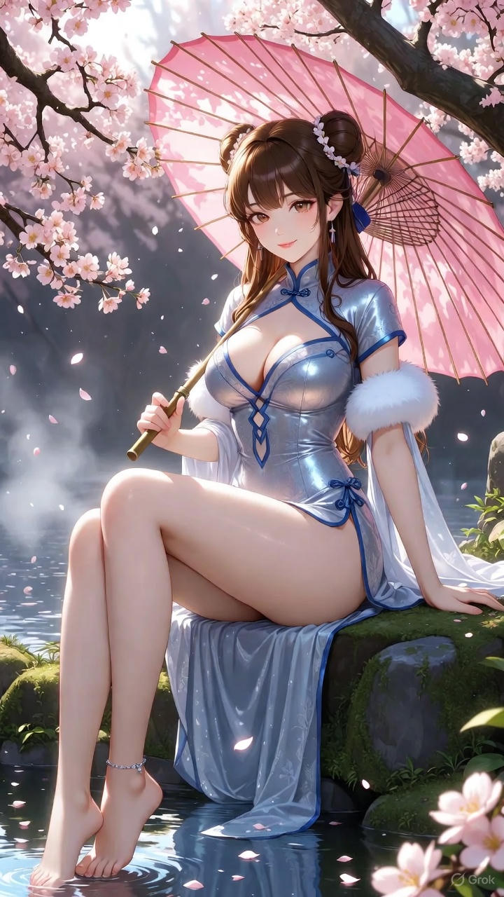 Sparkling silver-blue cheongsam