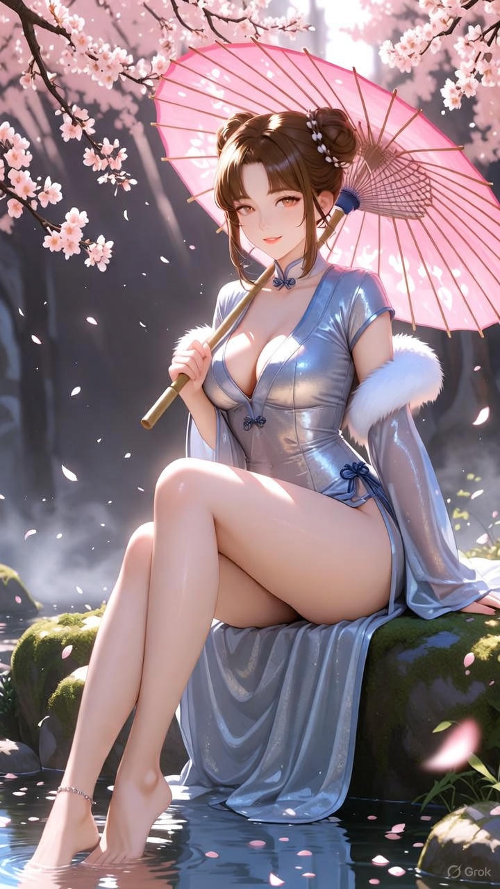 Sparkling silver-blue cheongsam