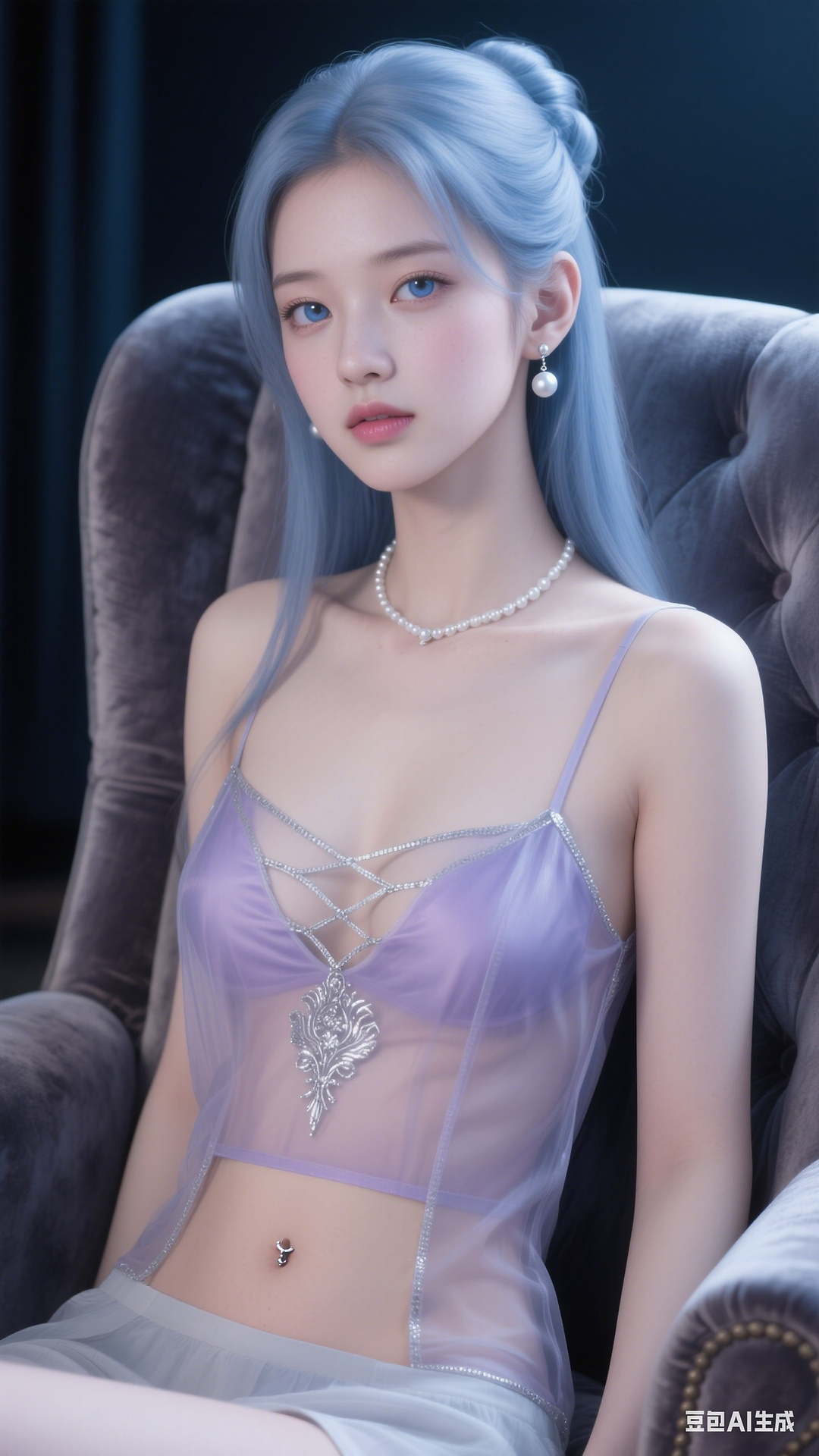 Translucent lavender backless top