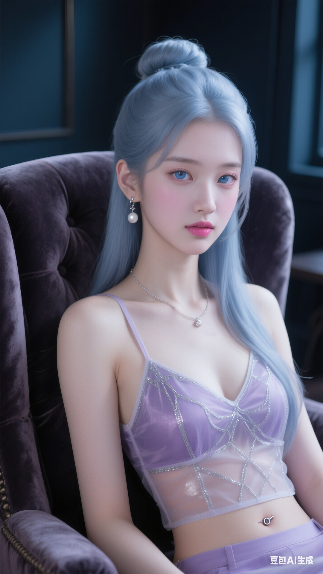 Translucent lavender backless top