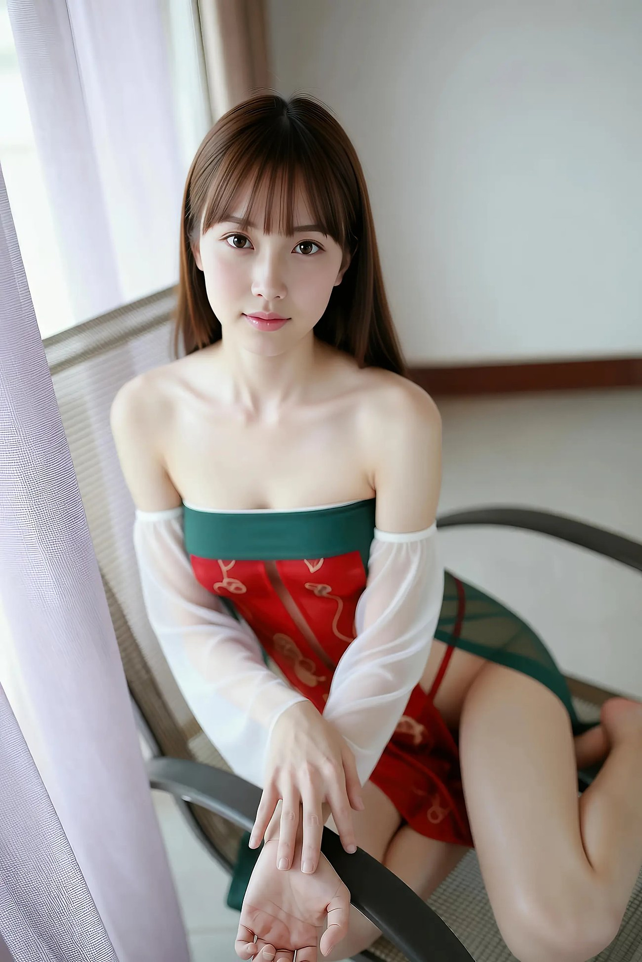 Mandarin - red-green vintage dress