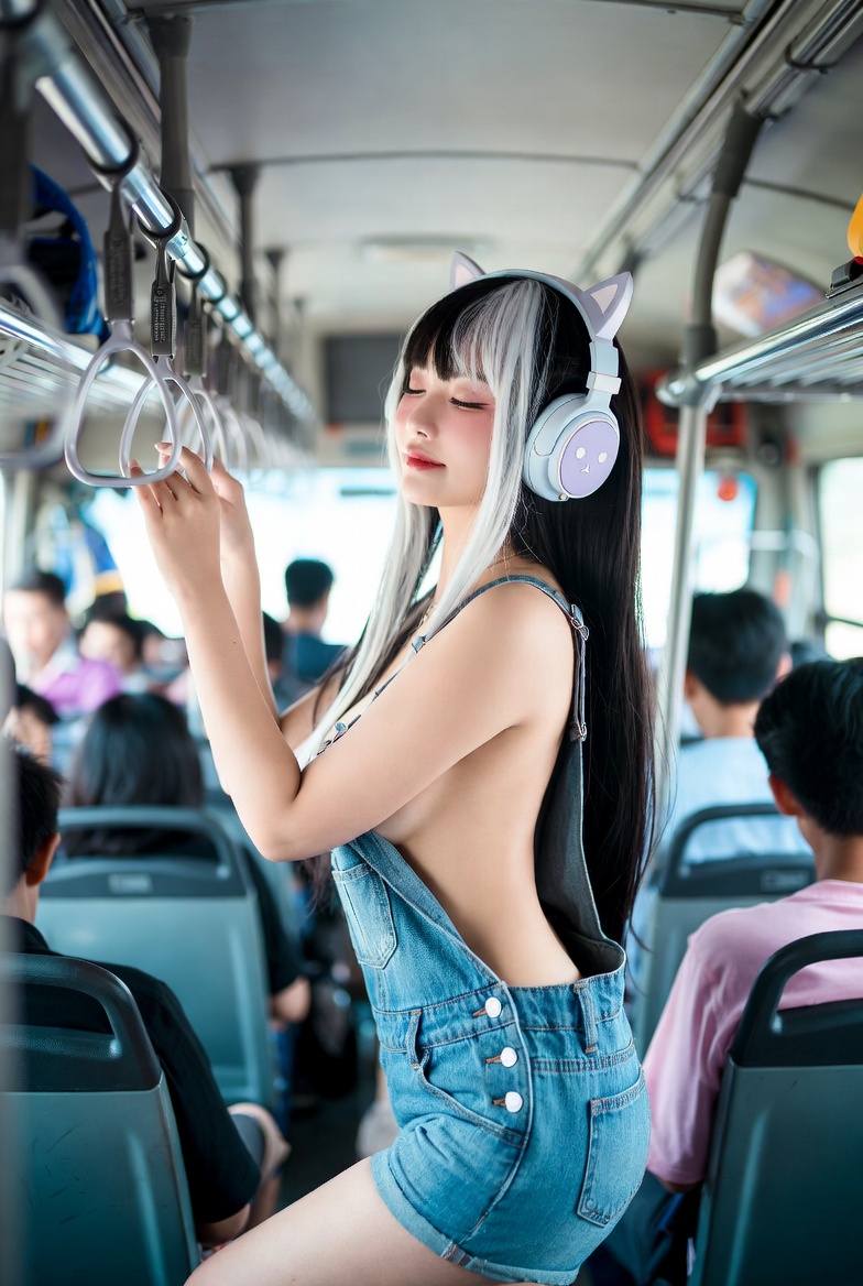 Girl's long black and white hair