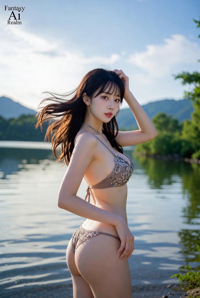 The water mist wraps around her. She's a taboo whisper.