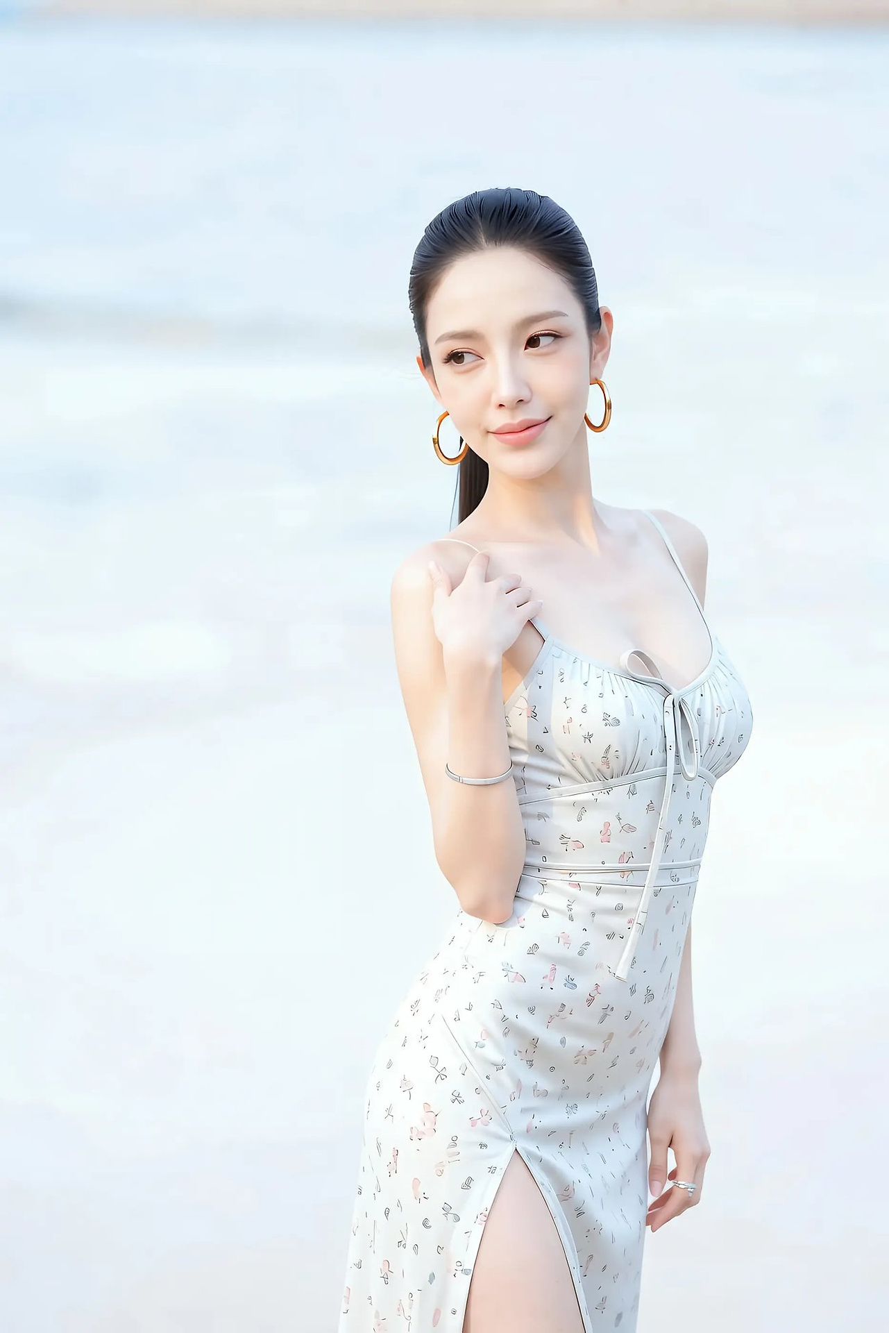 Midi - Fresh Floral Slim Shoulder Strap Long Slit Dress
